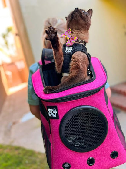 Fat Cat Backpack Carrier - Airline Approved Cat Carrier with Space Capsule Bubble for for Small Cats, Kitten - Premium Deep Rose Pink Cat Carrier Backpack for Outdoor, Travel, Hiking, Pet Supplies