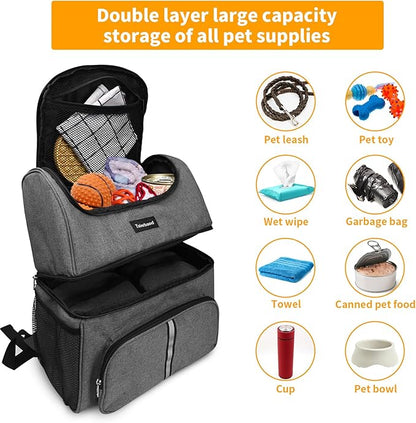 Dog Bags For Traveling Dog Diaper Bag Airline Approved Dog Food Travel Bag with 2 Food Storage Containers Bag Pet Camping Essentials Hiking Accessories Dog Mom Gift Gray