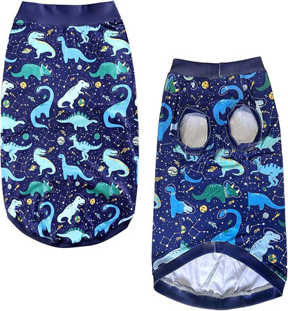 Dog Navy Sleeveless T Shirts with Universe Dinosaur Pattern Printed Soft Vest for Large Dogs (L, Vest)