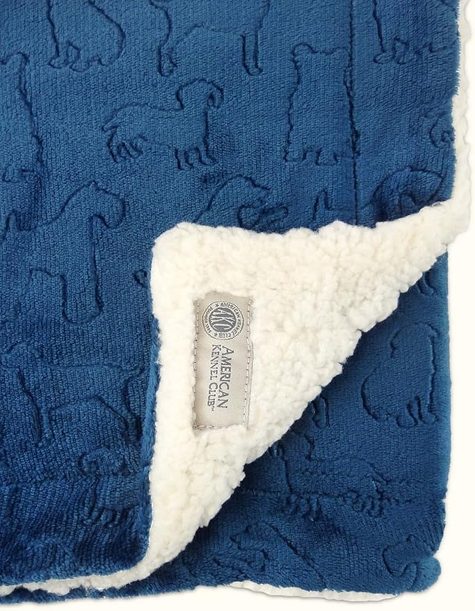 American Kennel Club Premium Velvet Sherpa Pet Blanket Soft and Warm Pet Throw for Dogs & Cats – 40”x30” - Navy