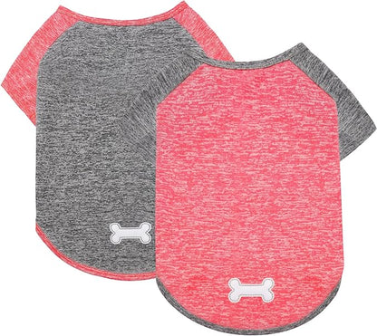 KYEESE 2 Pack Dog Shirts Raglan Sleeve Quick Dry Lightweight Stretchy Protects Against Foxtails Dog T-Shirts with Reflective Label Puppy Shirts for Small Dogs Sun Protection