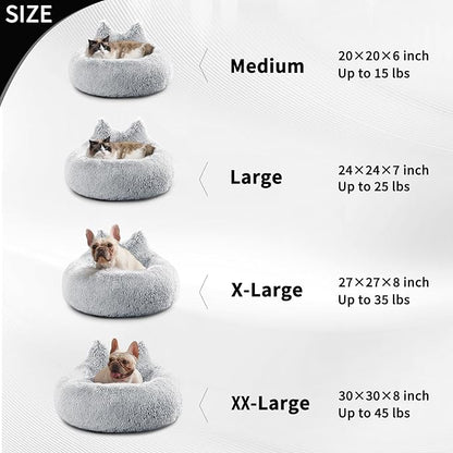 Westen Home Calming Small Dog Bed, Donut Washable Dog Beds for Small Dogs, 27 inches Anti-Slip Round Fluffy Plush Cute Dog Bed, Fits up to 35 lbs Pets, Light Grey