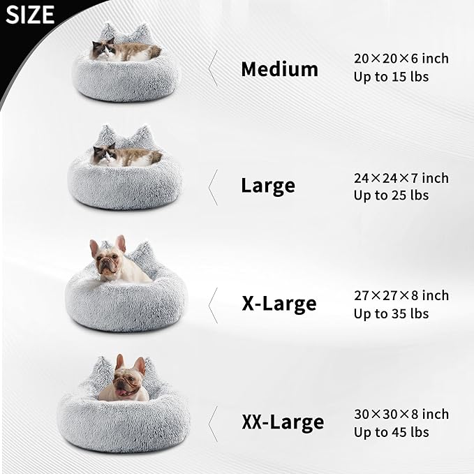 Westen Home Calming Dog Bed Medium Size Dog - Donut Washable Medium Dog Bed, 30 inches Anti-Slip Round Fluffy Plush Dog Bed, Fits up to 45 lbs Pets, Light Grey