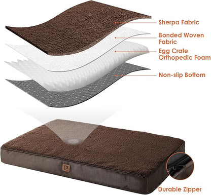 EHEYCIGA Orthopedic Foam Dog Bed for Large Dogs 35"L x 23"W x 3.5"Th, Brown