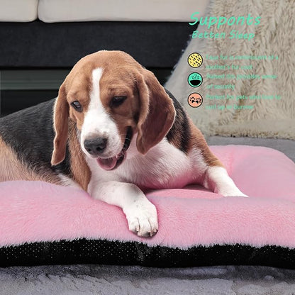 36 Inch Dog Crate Pad Pink Washable,Ultra Soft Cute Dog Crate Bed 36 x 24 with Anti-Slip Bottom,Deluxe Faux Fur Pet Kennel Beds Dog Sleeping Mat for Large Medium Dogs Breeds Up to 55 Lbs