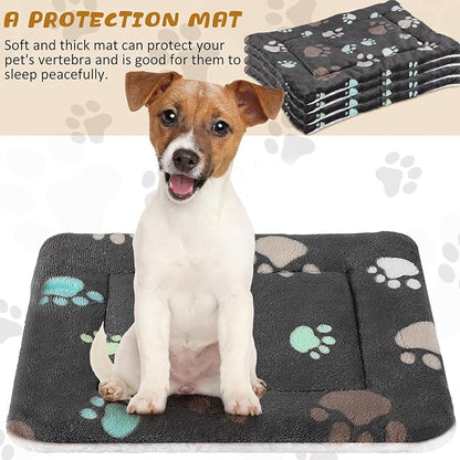 4 Pack Ultra Soft Dog Cat Bed Mat with Cute Prints Reversible Fleece Dog Crate Kennel Pad Cozy Washable Thickened Hamster Guinea Pig Bed Pet Bed Mat for Small Animals (Black,23 x 18 Inches)