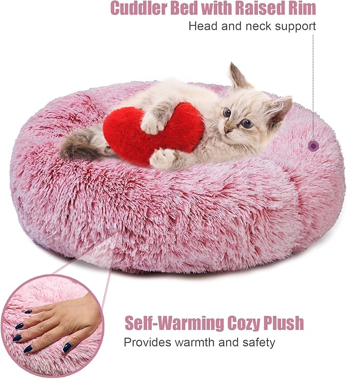 Aurako Cat Bed Dog Bed Round Cushion Pet 16" Pink