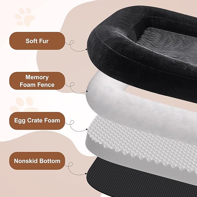 Yojoker Human Dog Bed for People Adults, 3 in 1 Giant Foldable Bean Bag Bed with Blanket, Washable Faux Fur Nap Floor Bed Adult for People, Pets Removable Large Memory Foam Human Sized Dog Bed Black