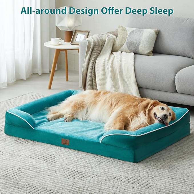 WNPETHOME Waterproof Dog Beds for Extra Large Dogs, Orthopedic XLarge Dog Bed with Sides, Big Dog Couch Bed with Washable Removable Cover, Pet Bed Sofa with Non-Slip Foam for Sleeping Green