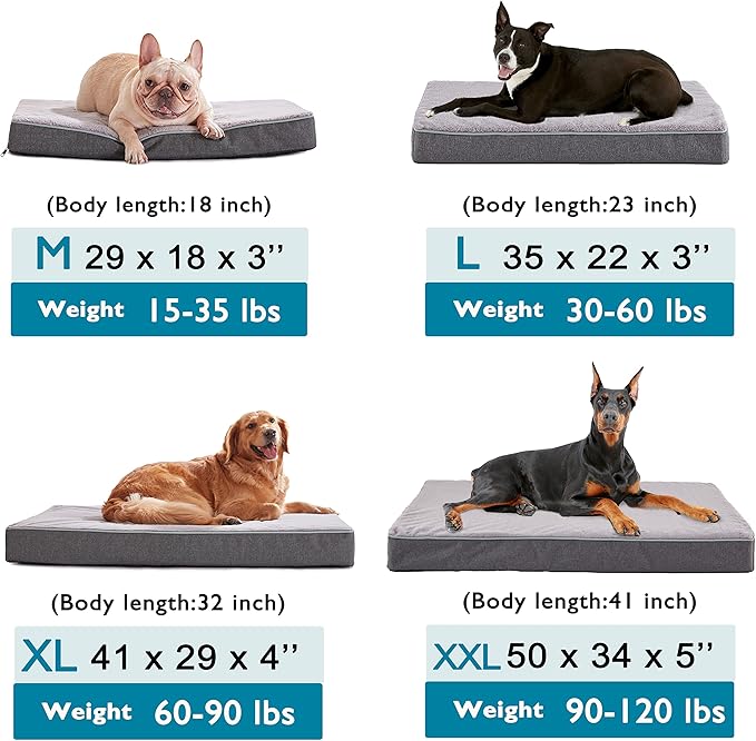 Waterproof Dog Beds for Medium Dogs, Washable Orthopedic Dog Bed with Cooling Gel Memory Foam, Large Dog Crate Mat for Extra Large Dogs