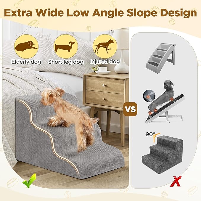 Gimars Extra Wide Sturdy 30D High Density Foam Dog Stairs for High Beds