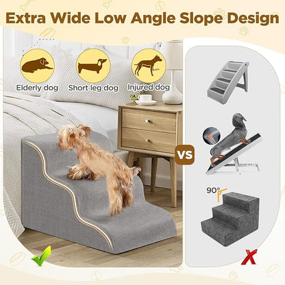 Gimars Extra Wide Sturdy 30D High Density Foam Dog Stairs for High Beds