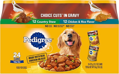 PEDIGREE CHOICE CUTS IN GRAVY Adult Canned Soft Wet Dog Food Variety Pack, Country Stew and Chicken & Rice Flavor, 13.2 oz. Cans (Pack of 24)