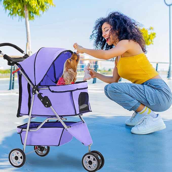 FDW Pet Stroller Foldable Dog Stroller 3-Wheel Durable Cat Jogger Stroller for Small and Medium Dogs Cats with Washable Liner Storage Basket Cup Holder