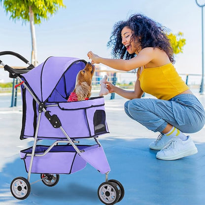 FDW Pet Stroller Foldable Dog Stroller 3-Wheel Durable Cat Jogger Stroller for Small and Medium Dogs Cats with Washable Liner Storage Basket Cup Holder