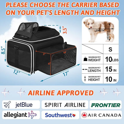Petskd Top and Side Expandable Pet Carrier 17x12x8.5 Inches JetBlue Frontier Spirit Airline Approved