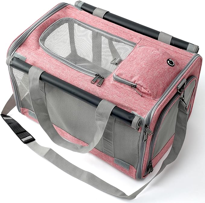 Pink Pet Carrier Handbag for Large Medium Cats,Puppy,Dogs Bag,Soft-Sided,5 Side of Air Mesh,Lighting,Large Space,Traveling,Outdoor,Party,18.5x12x12 inches