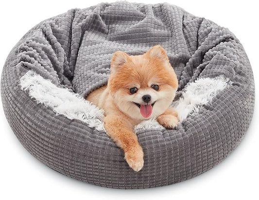 MIXJOY Small Dog Bed with Blanket Attached 23inch