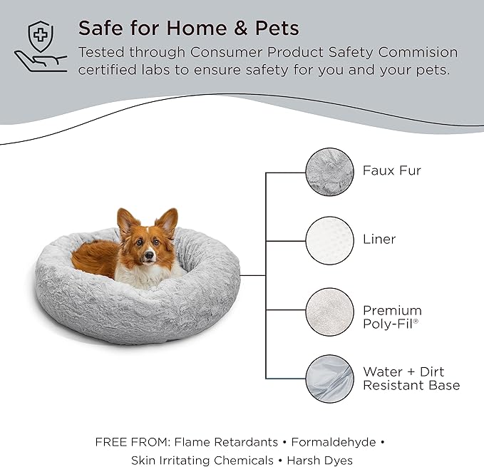 Best Friends by Sheri The Original Calming Donut Cat and Dog Bed in Lux Fur Gray 30"