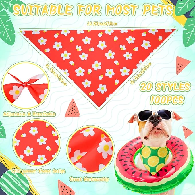 100 Pcs Summer Bandanas for Dog Bulk Summer