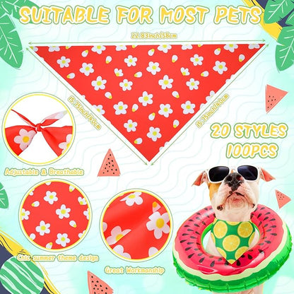100 Pcs Summer Bandanas for Dog Bulk Summer
