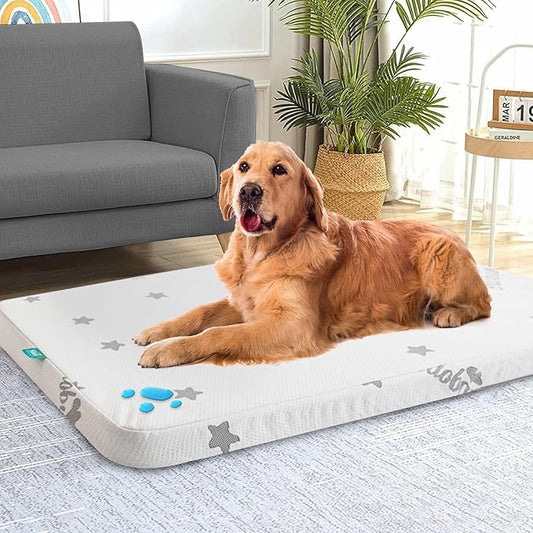 Waterproof Large Dog Bed, Washable Dog Crate Bed with Removable Cover, Chew Proof Dog Beds & Furniture for Kennel, Dog Mat for Medium or Large Dogs Cage