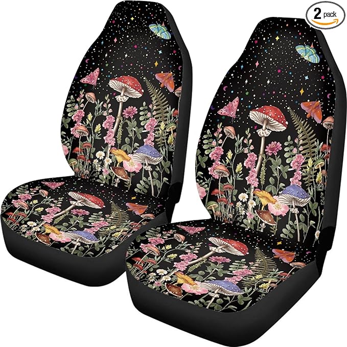 Mushroom Print Car Seat Covers for Front Seat Only Washable and Breathable Bucket Seat Covers for Women Men for Most Car Interior Covers Sedan Truck SUV Van