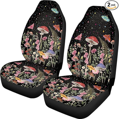 Mushroom Print Car Seat Covers for Front Seat Only Washable and Breathable Bucket Seat Covers for Women Men for Most Car Interior Covers Sedan Truck SUV Van