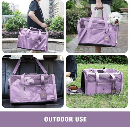 Luxury Pet Carrier for Dogs, Cats, Puppies - Airline TSA Approved, Durable Anti-Scratch Fabric, Soft-Sided, Consistent Airflow, Foldable Design, Cushion Pad, Travel (Lilac, Large)