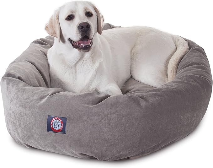 Majestic Pet 40 Inch Micro Velvet Calming Dog Bed Washable – Cozy Soft Round Dog Bed with Spine for Head Support 40x29x9 (inch)