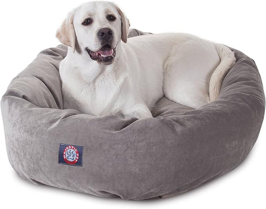 Majestic Pet 40 Inch Micro Velvet Calming Dog Bed Washable – Cozy Soft Round Dog Bed with Spine for Head Support 40x29x9 (inch)