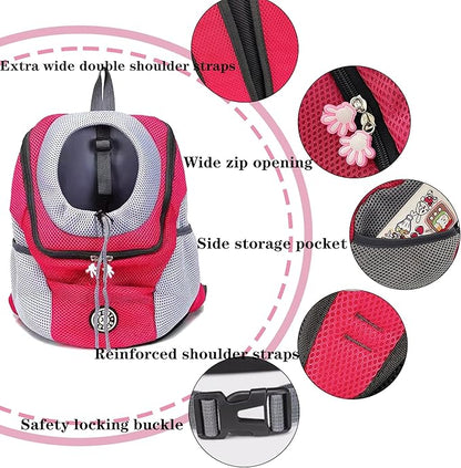 Pet Dog Carrier Backpack,Pet Carrier Front Backpack with Pockets for Hiking Camping, Head Out Breathable Travel Bag for Small Medium Dogs,Cats,Puppies(Medium, Red)