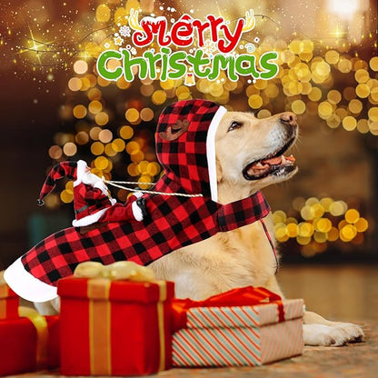 BWOGUE Santa Dog Costume Christmas Pet Clothes Santa Claus Riding Pet Cosplay Costumes Party Dressing up Dogs Cats Outfit for Small Medium Large Dogs Cats