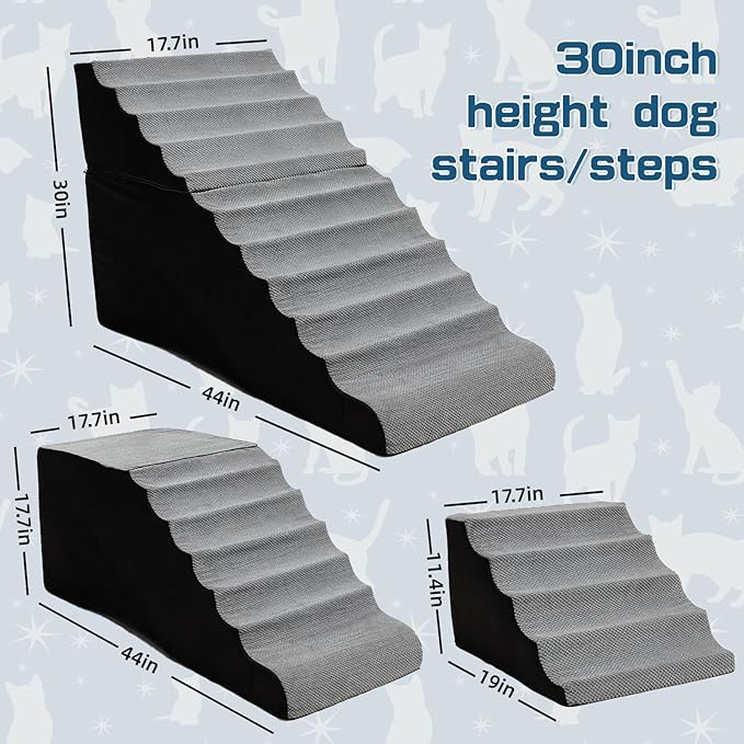 30 inches High Foam Dog Stairs &Steps for High Beds Tall, LitaiL Extra Wide 30-36 inch Wave Pet Stairs/Steps for High Beds Large Breed Dogs,Non-Slip Dog Ramps for Small Dogs, Older Dogs/Cats Injured