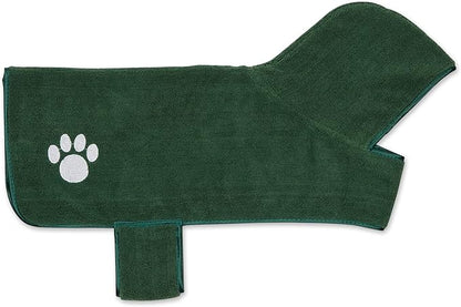 Bone Dry Pet Robe Collection, Embroidered Absorbent Microfiber Bath Robe with Adjustable Closure, for Dogs & Cats, Medium, Hunter Green