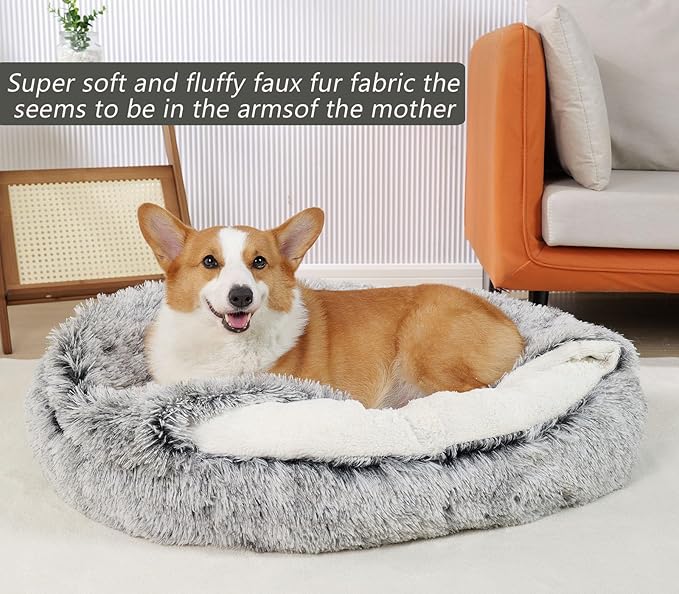 Cat Beds for Indoor Cats Cave & Calming Dog Beds A27inch, Grey