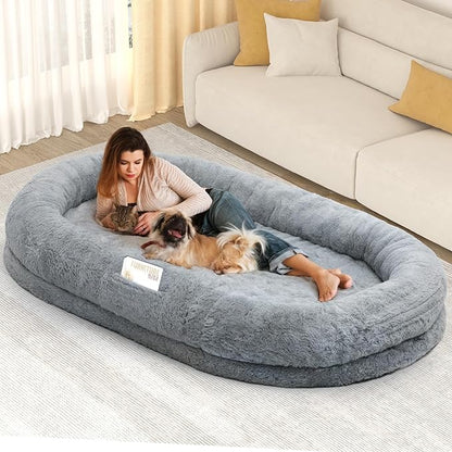 YITAHOME Human Dog Bed, 72"x48"x10" Dog Bed for Human Fits Adults and Pets, Napping Orthopedic Dog Bed with Portable Pocket, Light Gray