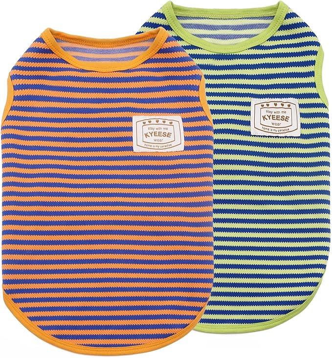 KYEESE 2Pack Dog Shirts Striped for Small Dogs Soft Stretchy Dog T-Shirts Lightweight Dog Tank Top Sleeveless Dog Vest Breathable