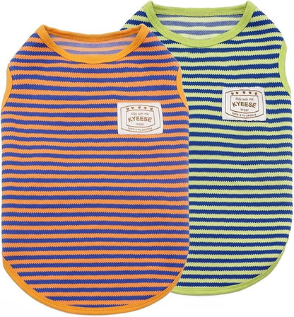 KYEESE 2Pack Dog Shirts Striped for Small Dogs Soft Stretchy Dog T-Shirts Lightweight Dog Tank Top Sleeveless Dog Vest Breathable