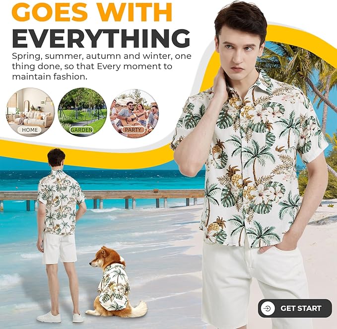 Dog Shirt Hawaiian Dog and Cat Summer T-Shirts Dog Style Floral Breathable Cool Clothes Hawaiian Shirts for Dogs and Cats Owner and Pet Shirts are Sold Separately