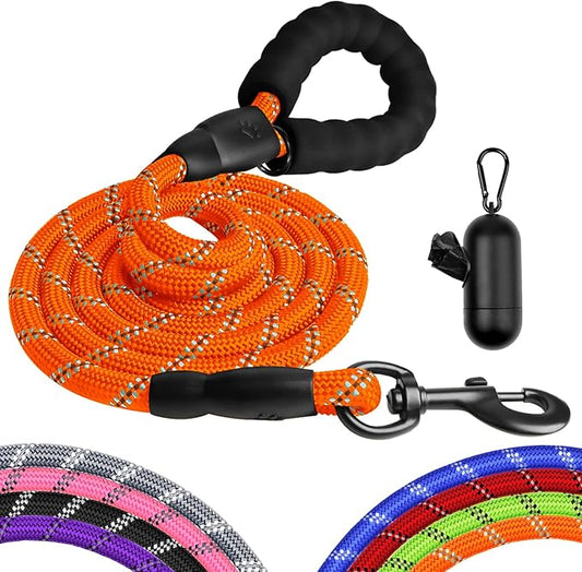 Heavy Duty Dog Leash for Large Medium Small Breed Dogs Handle,4/5/6 FT Holder,Orange,1/2 inch