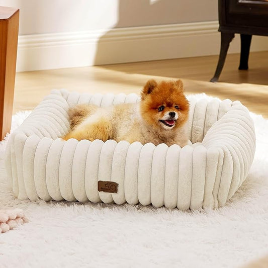 Bedsure Cute Dog Bed for Small Medium Dogs 25x21x7inches, Cream