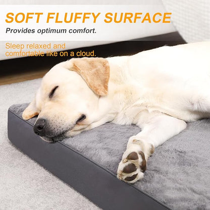 KSIIA Orthopedic Dog Bed Dog Crate Bed Waterproof Dog beds for Large Dogs Deluxe Plush Washable Dog Bed with Egg Crate Foam & Removable Cover 41 x 27 Inch,