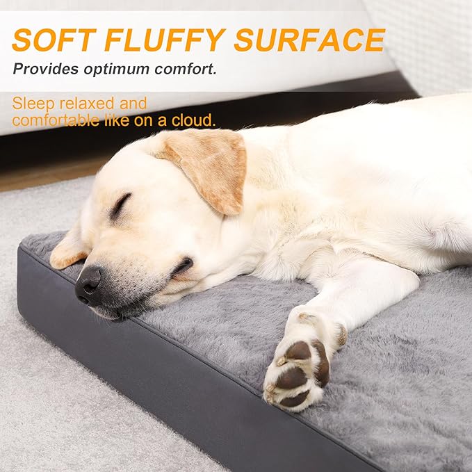 KSIIA Orthopedic Dog Bed Dog Crate Bed Waterproof Dog beds for Large Dogs Deluxe Plush Washable Dog Bed with Egg Crate Foam & Removable Cover 35 x 22 Inch,