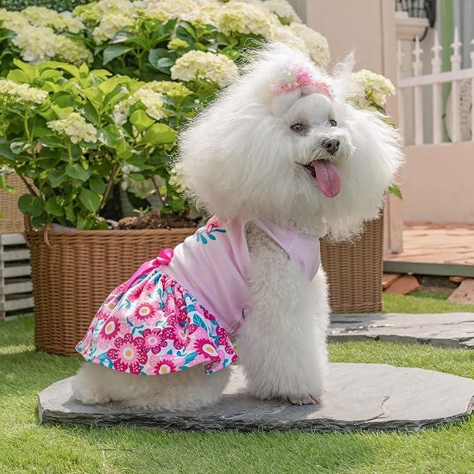 CuteBone Happy Mother's Day Dog Dress Velvet for Small Dogs Girl Floral Skirt Pink Puppy Dresses Dog Clothes CVA22M-D