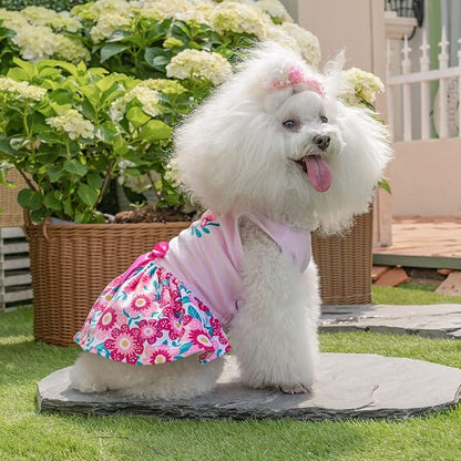 CuteBone Happy Mother's Day Dog Dress Velvet for Small Dogs Girl Floral Skirt Pink Puppy Dresses Dog Clothes CVA22M-D
