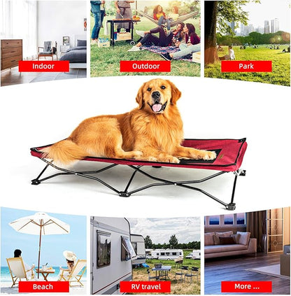 YEP HHO 47 Inches Long Elevated Folding Pet Bed Cot Travel Portable Breathable Cooling Textilene Mesh Sleeping Dog Bed (47 Inch (Pack of 1), Red)