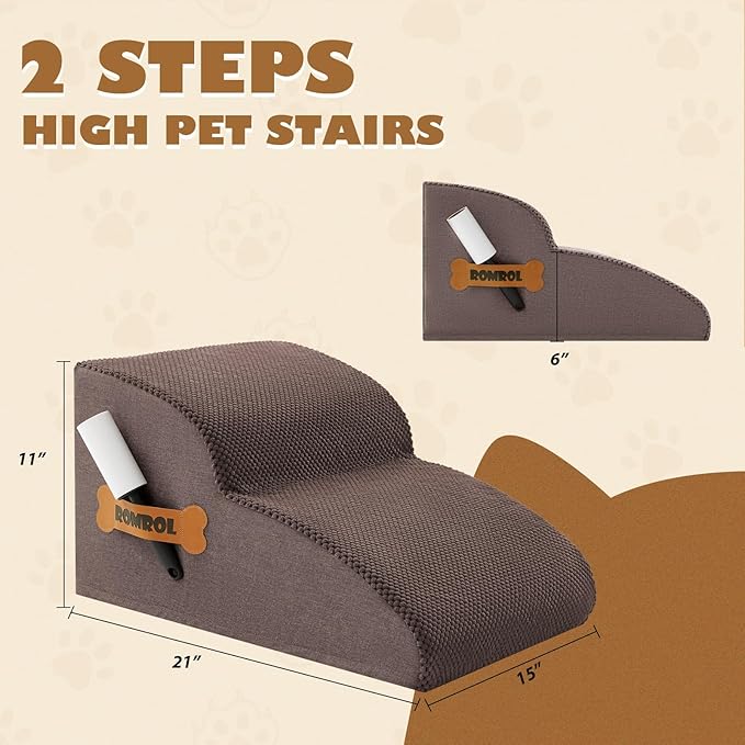 High Density Foam Dog Stairs Ramp for Beds Couches 2-Tiers, Coffee