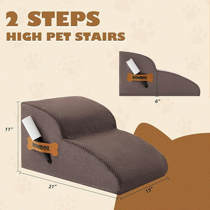 High Density Foam Dog Stairs Ramp for Beds Couches 2-Tiers, Coffee