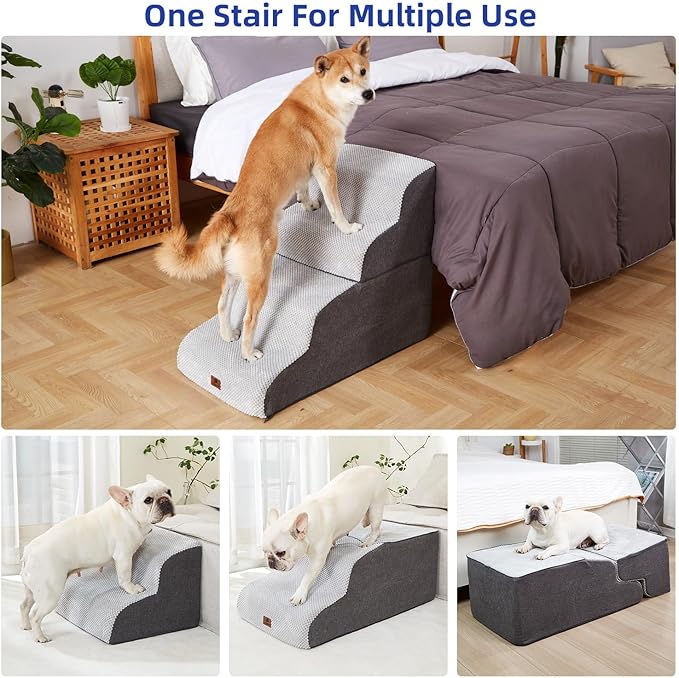 Pettycare Dog Stairs Ramp for High Beds and Couch 4 Steps,Grey
